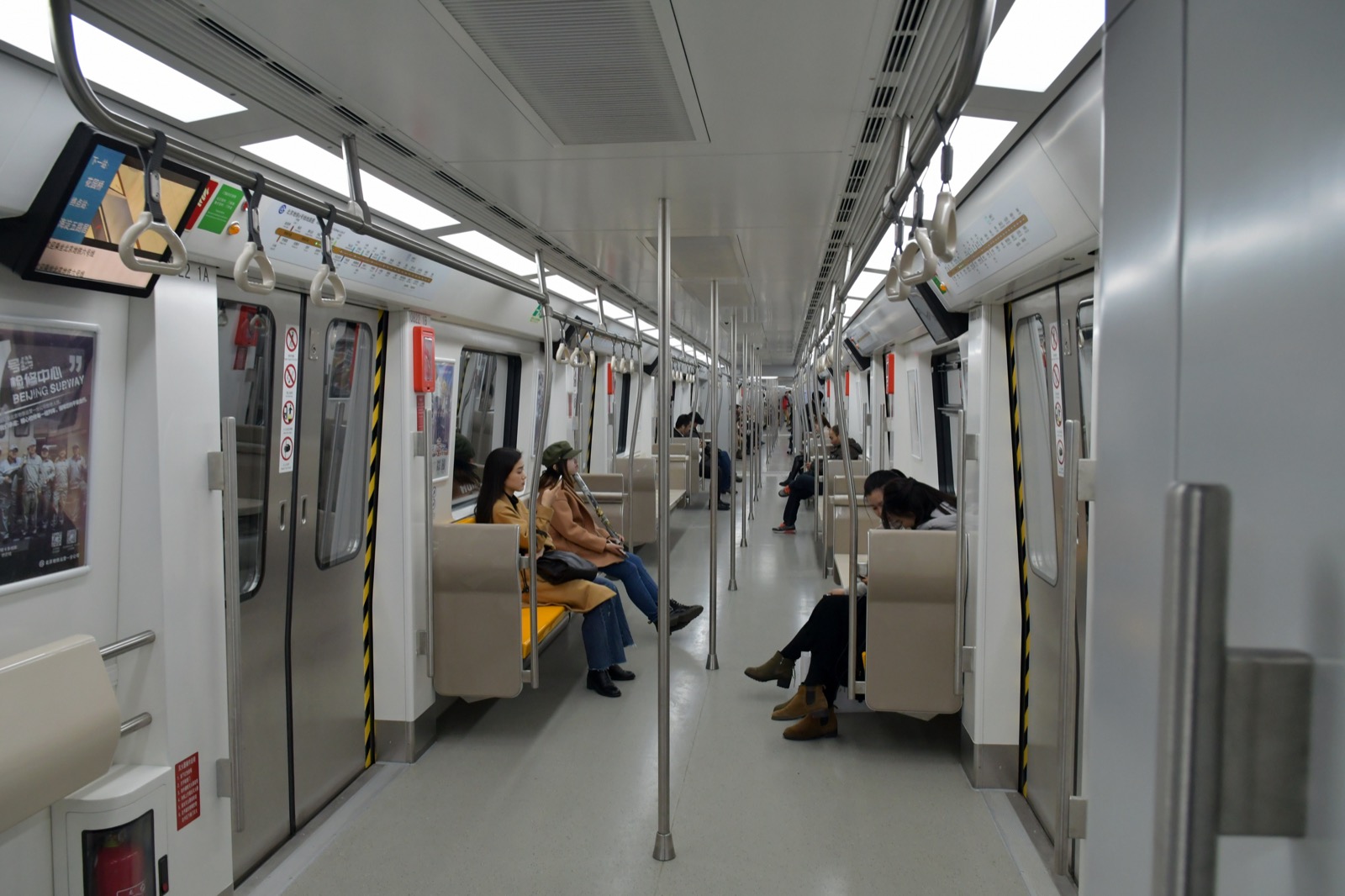 Inside a Beijing Subway Line 6 carriage, the line where the edge inspection system runs.