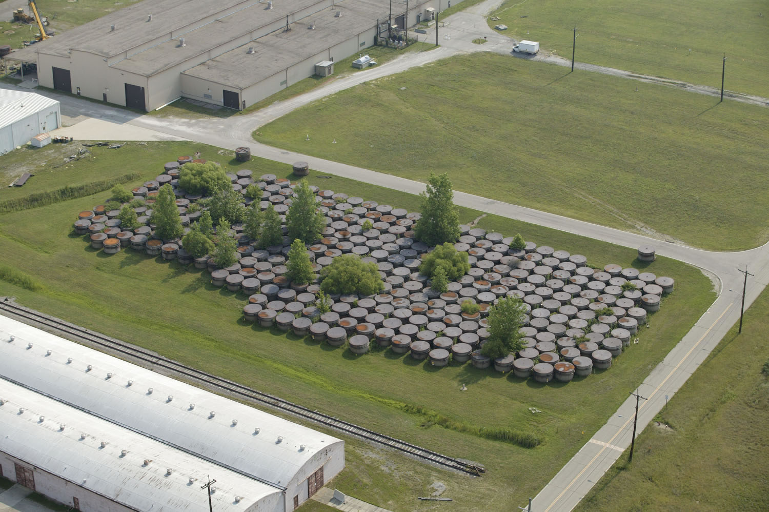 The decommissioned Portsmouth enrichment site from the air, the land, power and rail a campus gets built on.